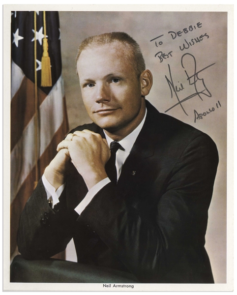 Neil Armstrong Signed 8'' x 10'' Photo -- Armstrong Writes ''Apollo 11'' Under His Signature